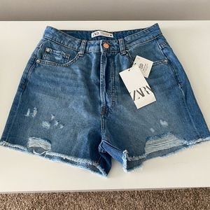 ZARA medium blue high rise denim shorts